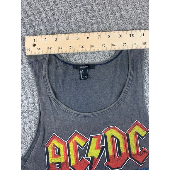 Forever 21 Women Large Gray AC/DC Graphic Fringe Cut-Out Tank Top - Picture 4 of 8